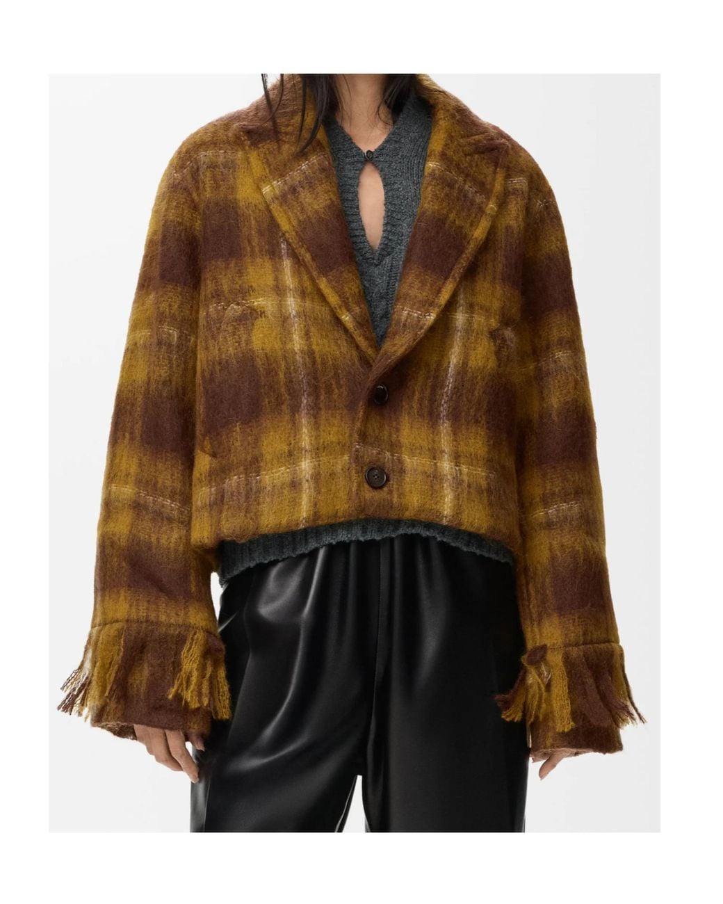 Loewe Brown Plaid-Pattern Wool Jacket