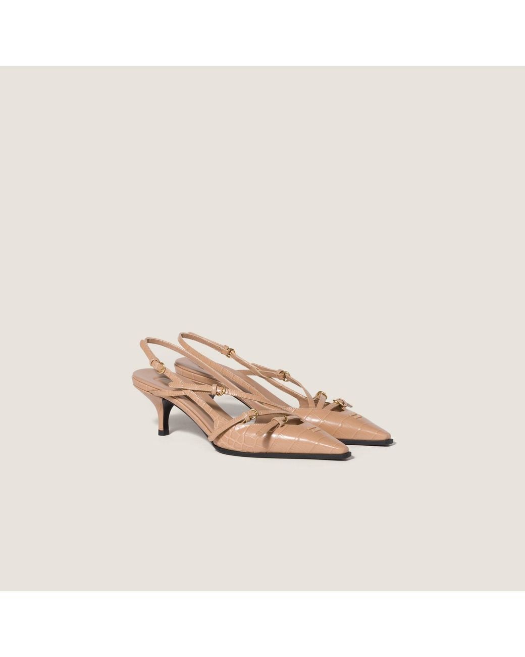 Miu Miu Pink Croco-Print Slingback Pumps