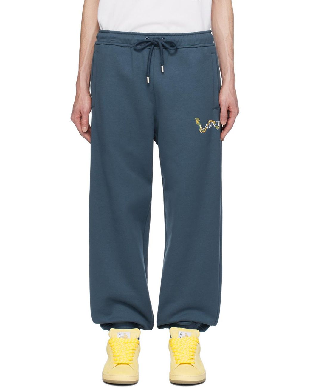 Lanvin Blue Logo-Print Cotton Track Pants for men