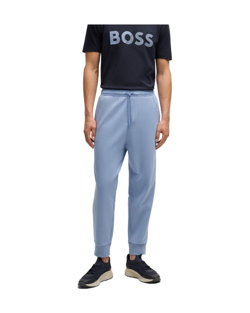 Boss Blue Solid Color Curved Joggers for men