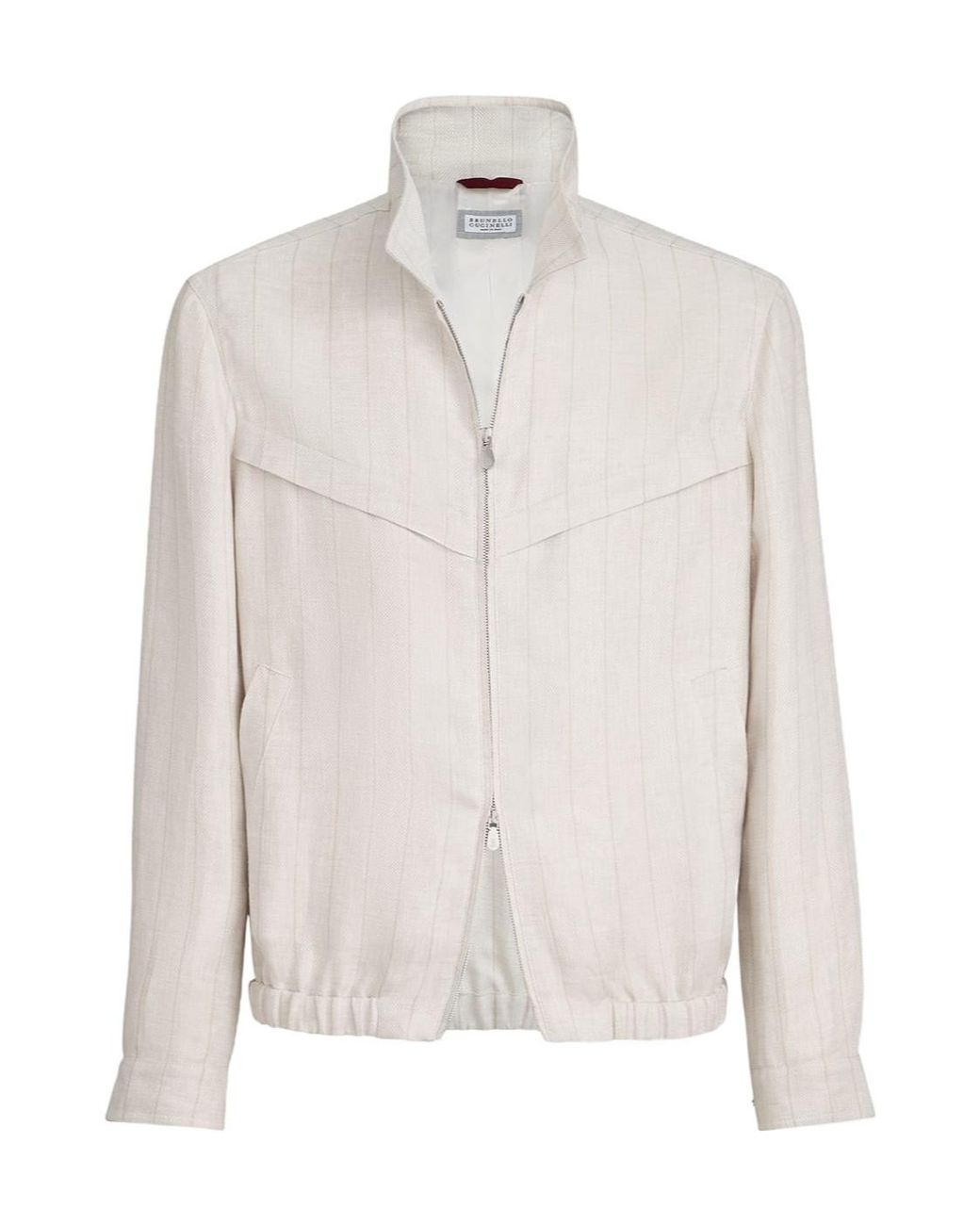 Brunello Cucinelli White Linen Chalk Stripe Chevron Outerwear Jacket for men