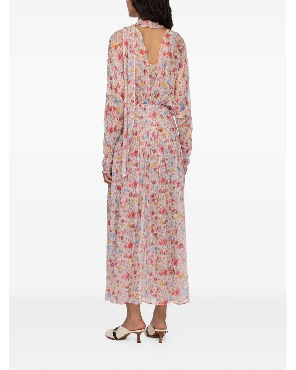 Ganni Pink Smocked Floral Maxi Dress