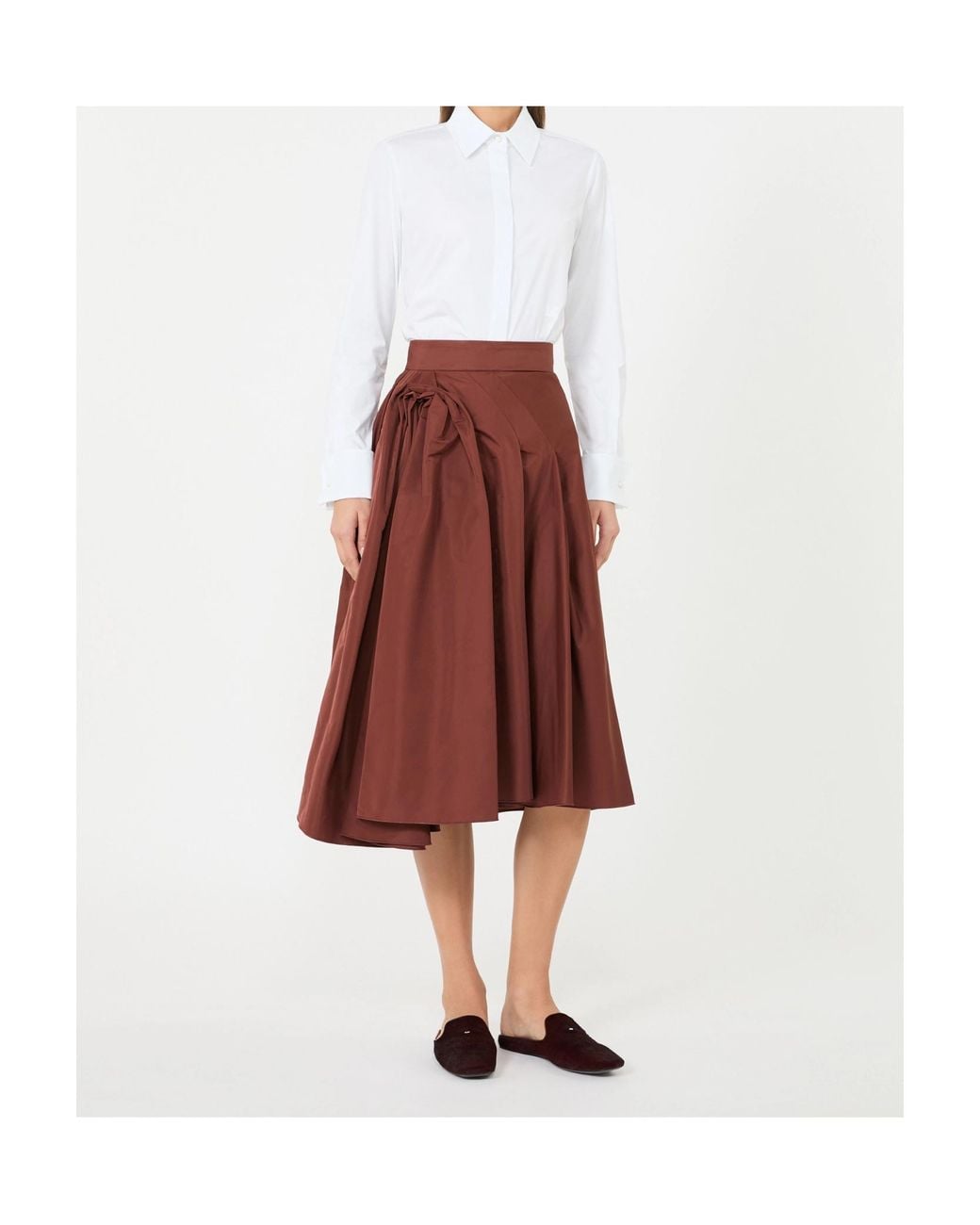 Max Mara Red Draped A-Line Skirt