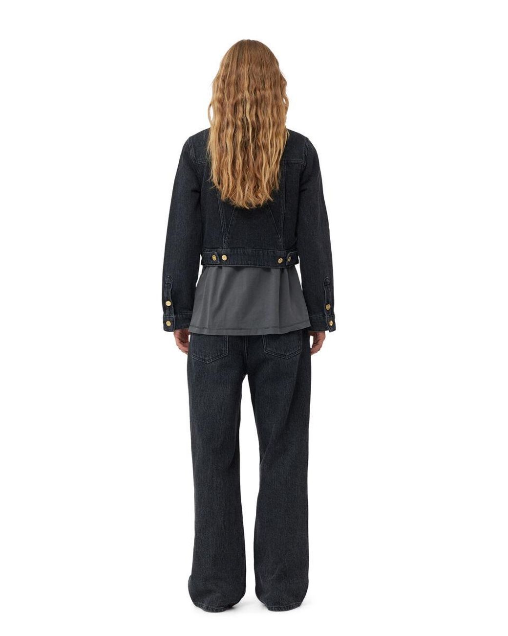 Ganni Blue Washed Cropped Denim Jacket