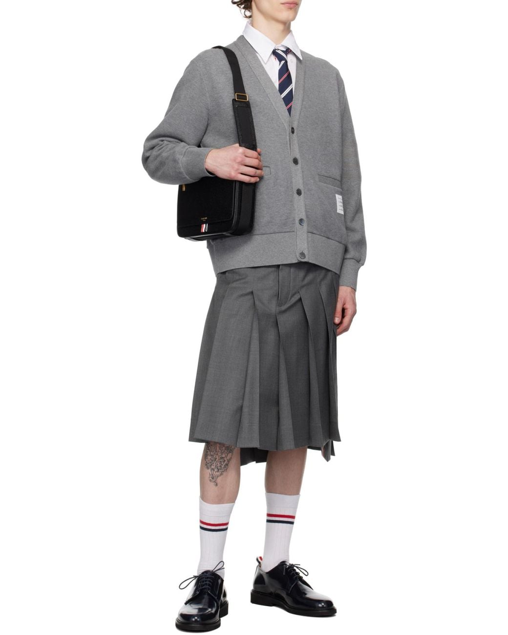 Thom Browne Gray V-Neck Cotton Cardigan for men