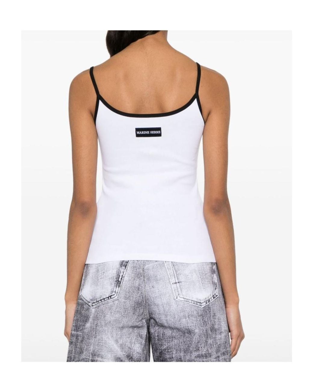MARINE SERRE White Contrast Trim Moon Logo Ribbed Tank Top