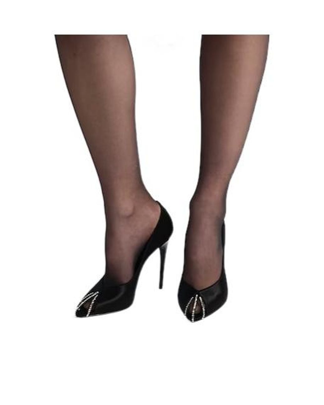 Saint Laurent Black Rhinestone Pointed-Toe Open-Toe High Heels