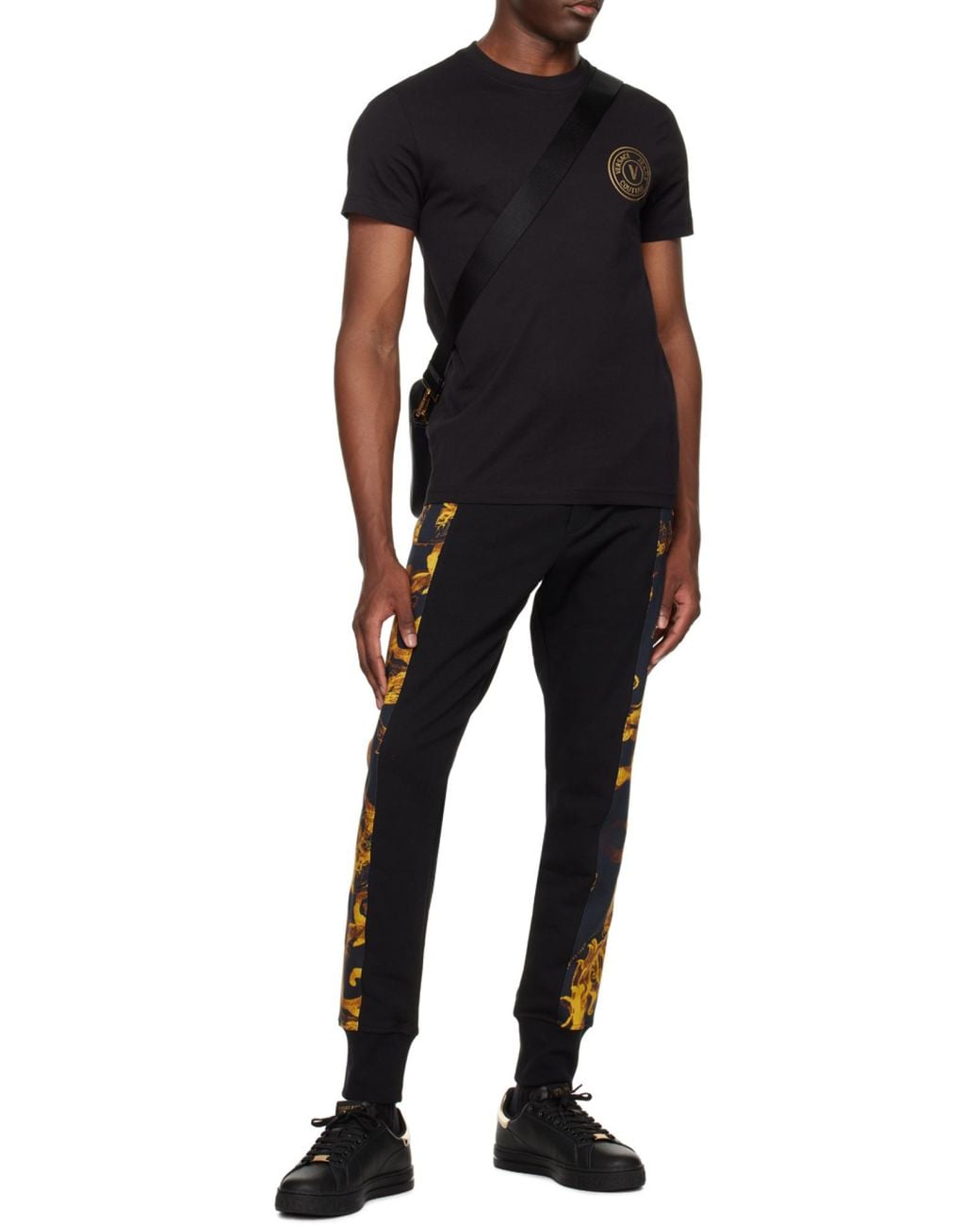 Versace Jeans Black Couture Logo-Printed Crewneck T-Shirt for men