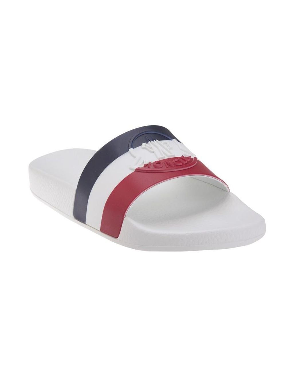 Moncler White Striped Slides