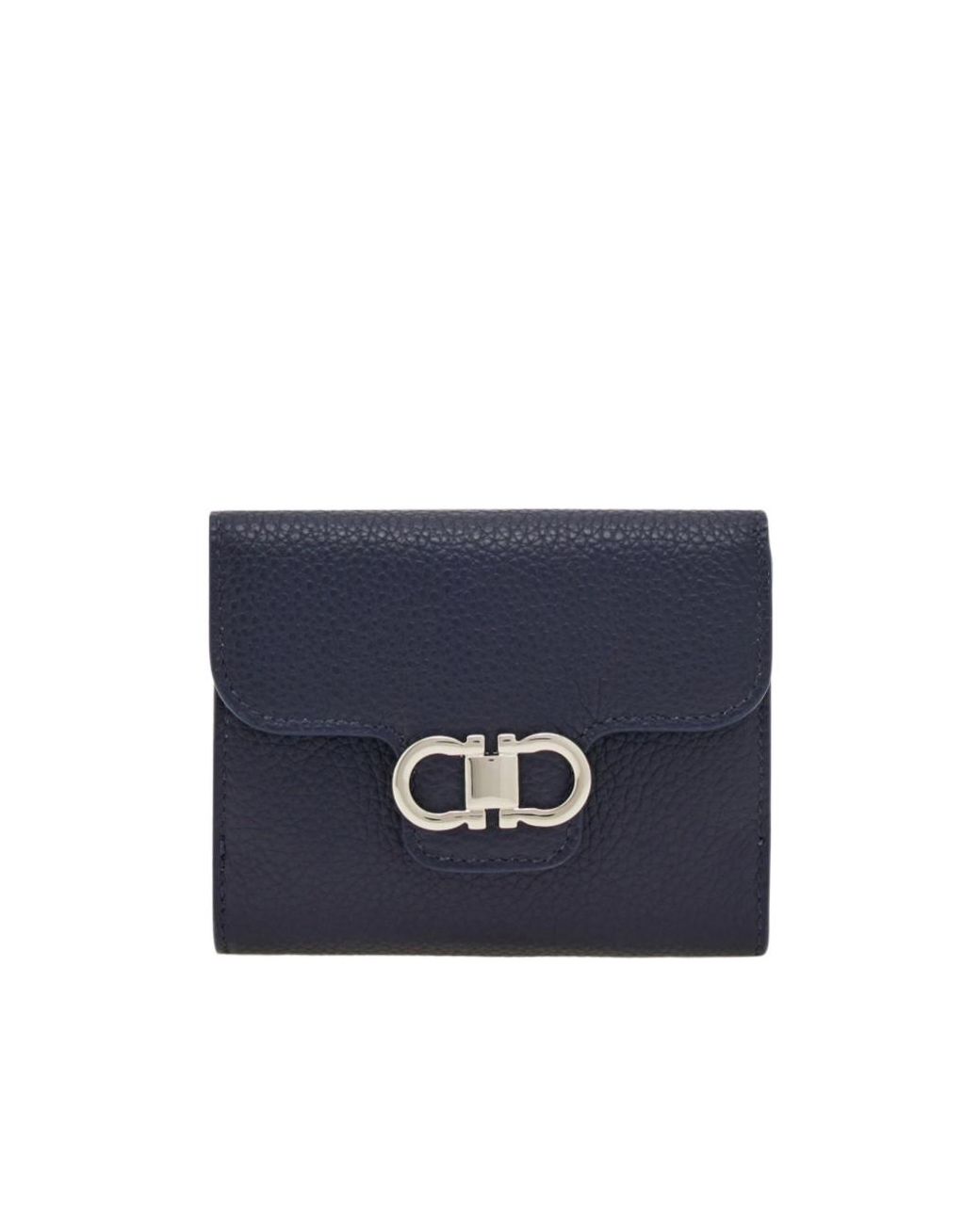 Ferragamo Blue Gancini Compact Wallet