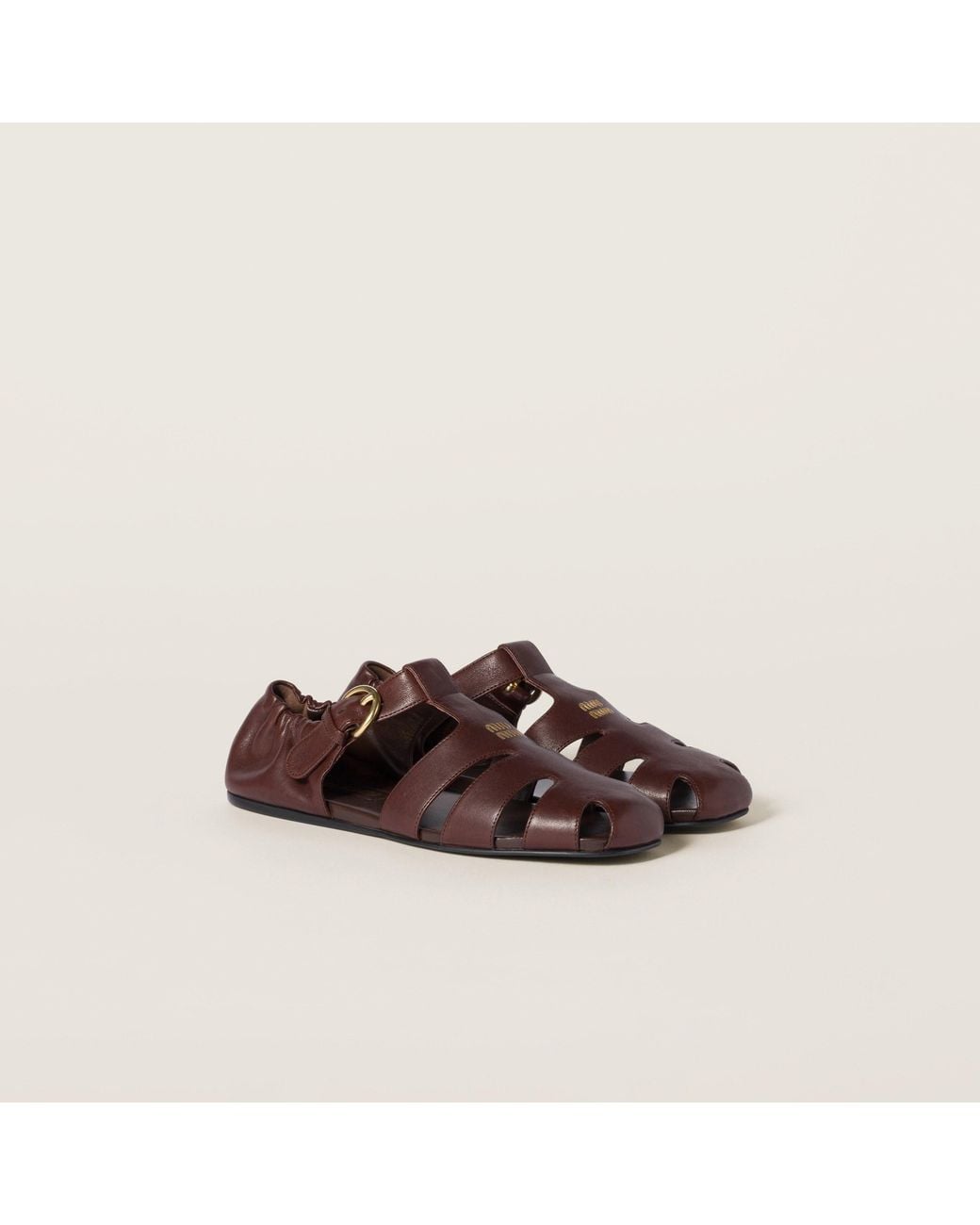 Miu Miu Brown Ruches Nappa Leather Fisherman Sandals