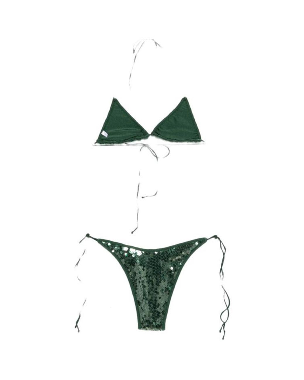 Oseree Green Oséree Marylin Sequin Triangle Bikini Set