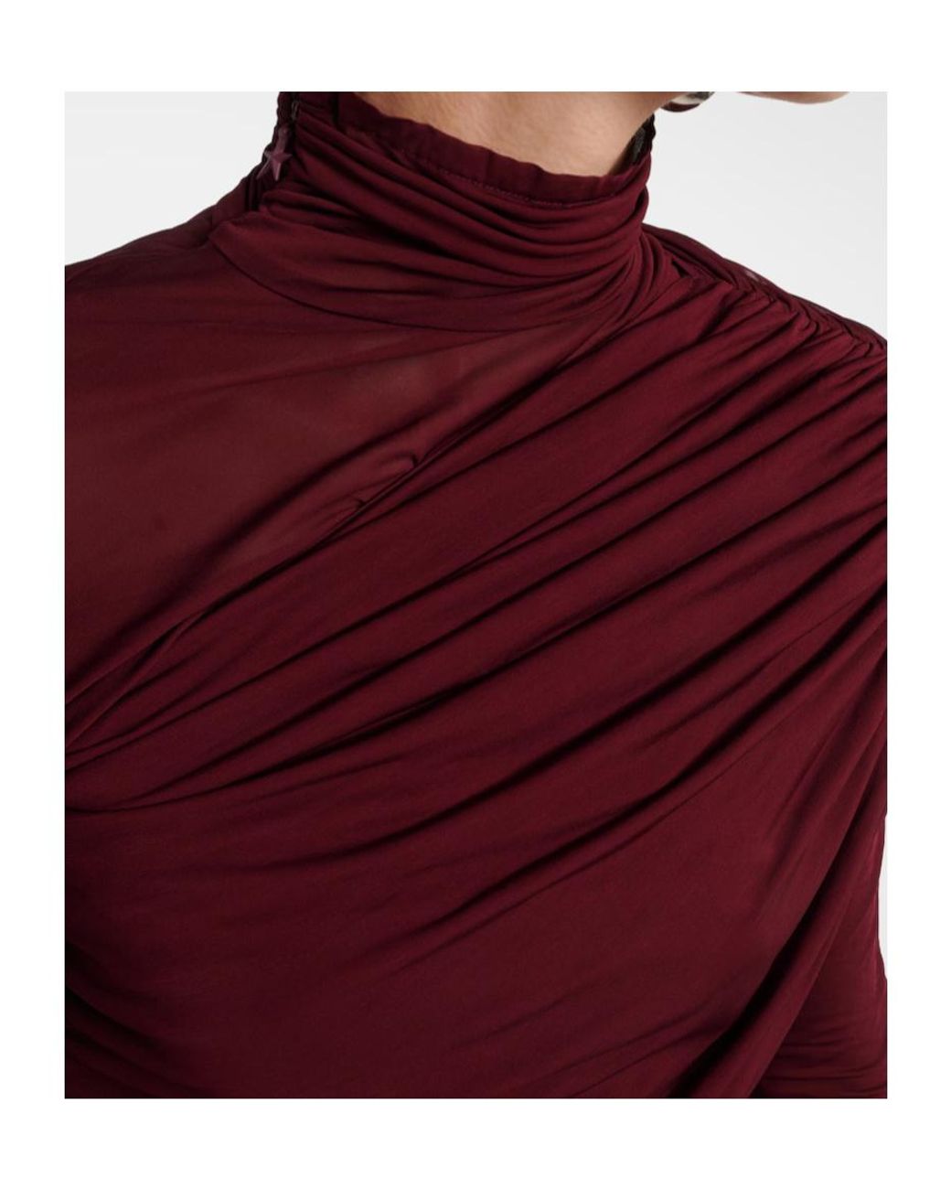 Mugler Red Perspective Pleated Dress