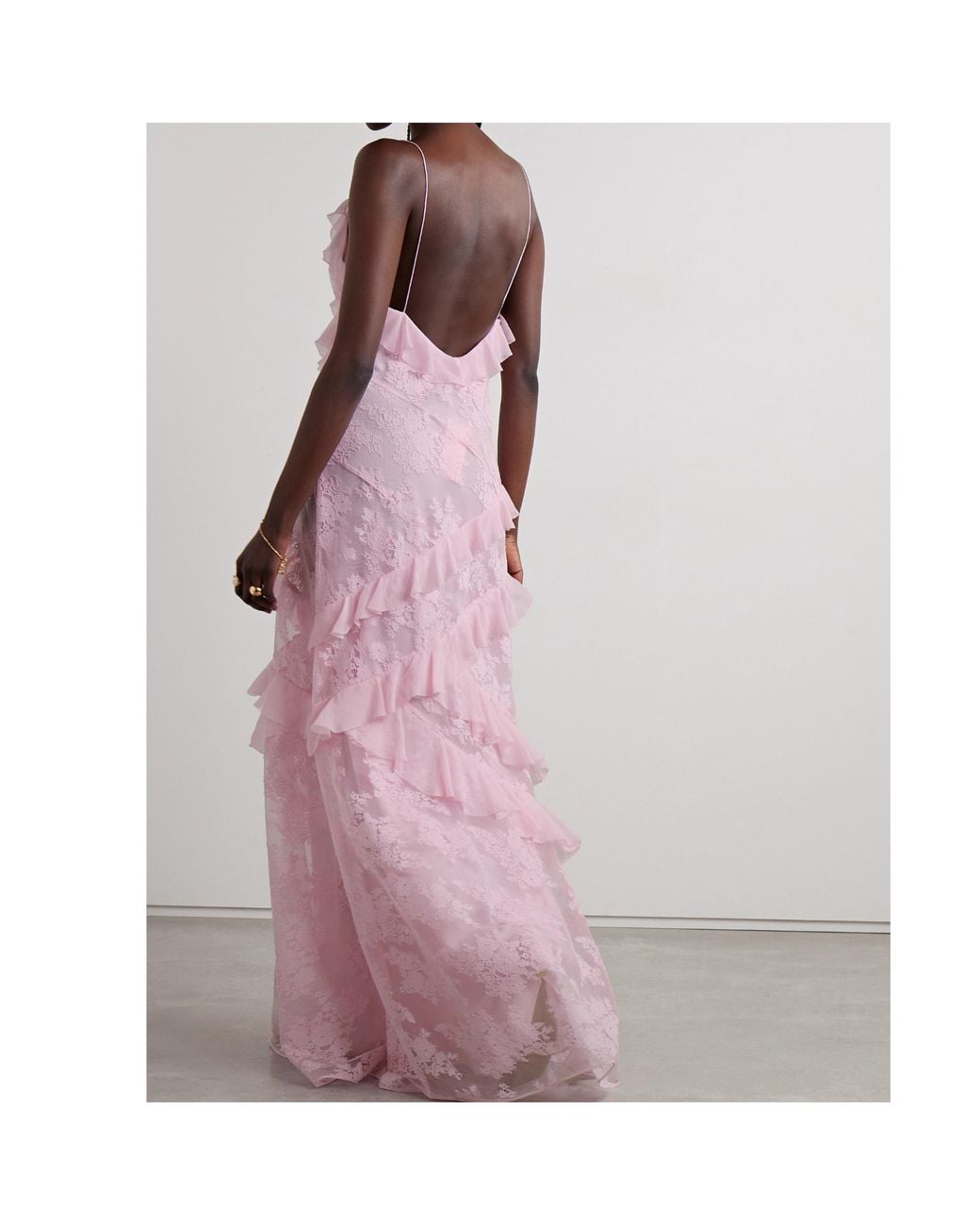 LoveShackFancy Pink Rialto Ruffled Georgette-Trimmed Lace Maxi Dress