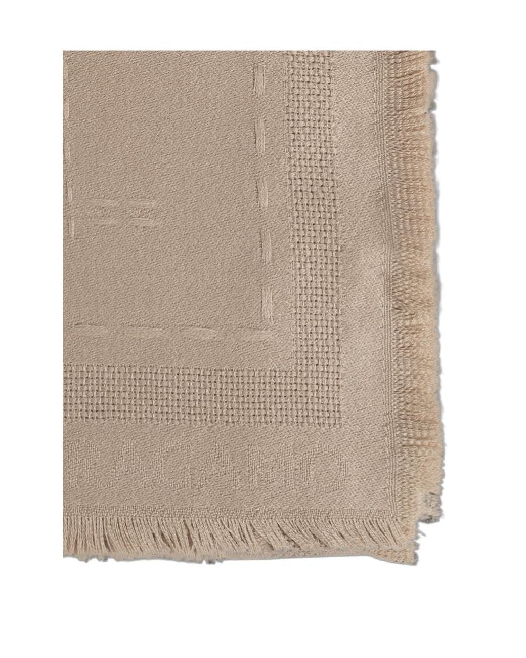 Ferragamo Natural Ferragamo Logo Jacquard Fringed Scarf
