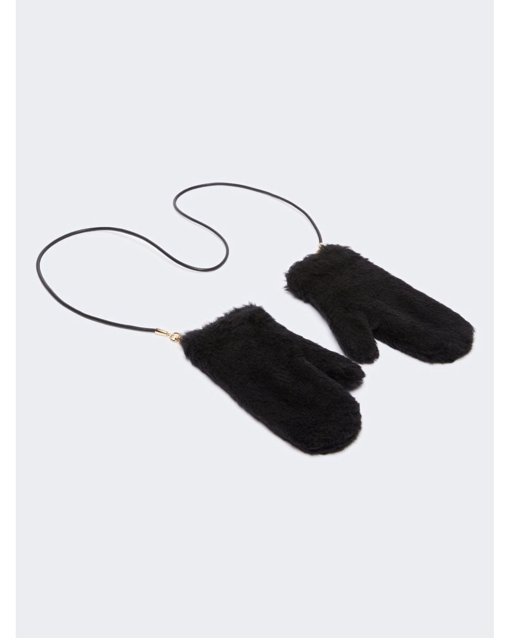 Max Mara Black Ombrato Teddy Neck Strap Mittens