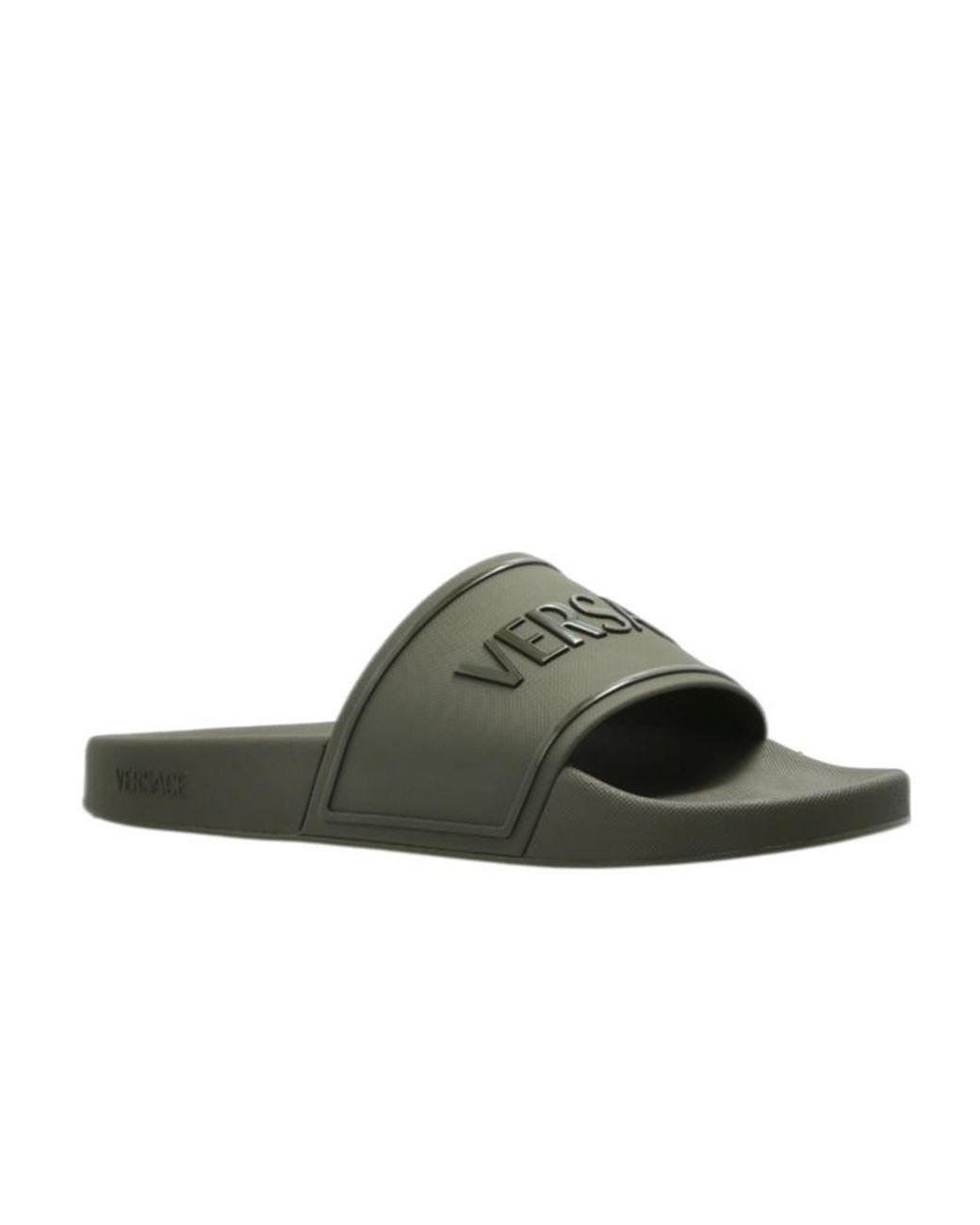 Versace Green Logo Raised Open-Toe Slippers for men