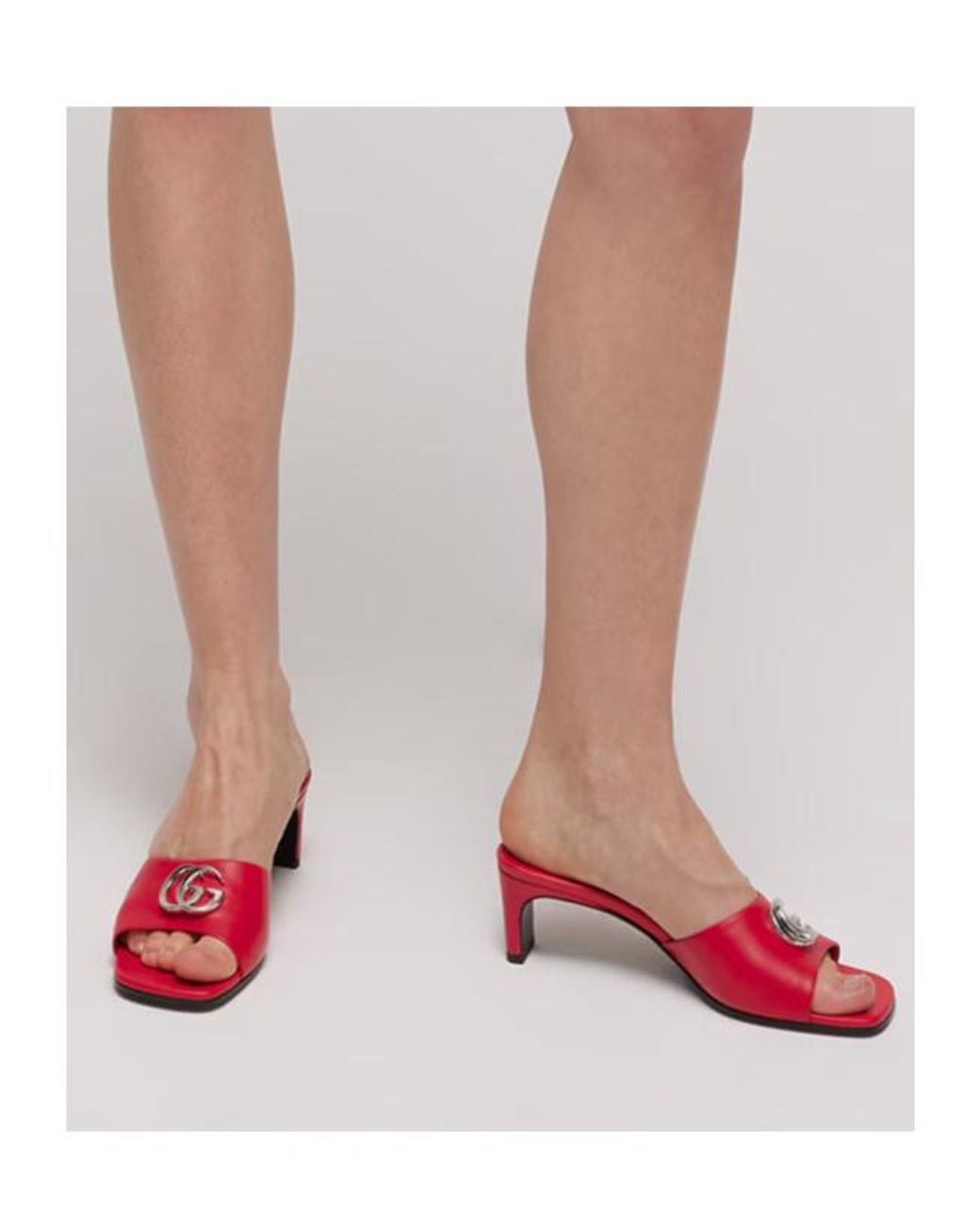 Gucci Red Slide Sandal With Double G