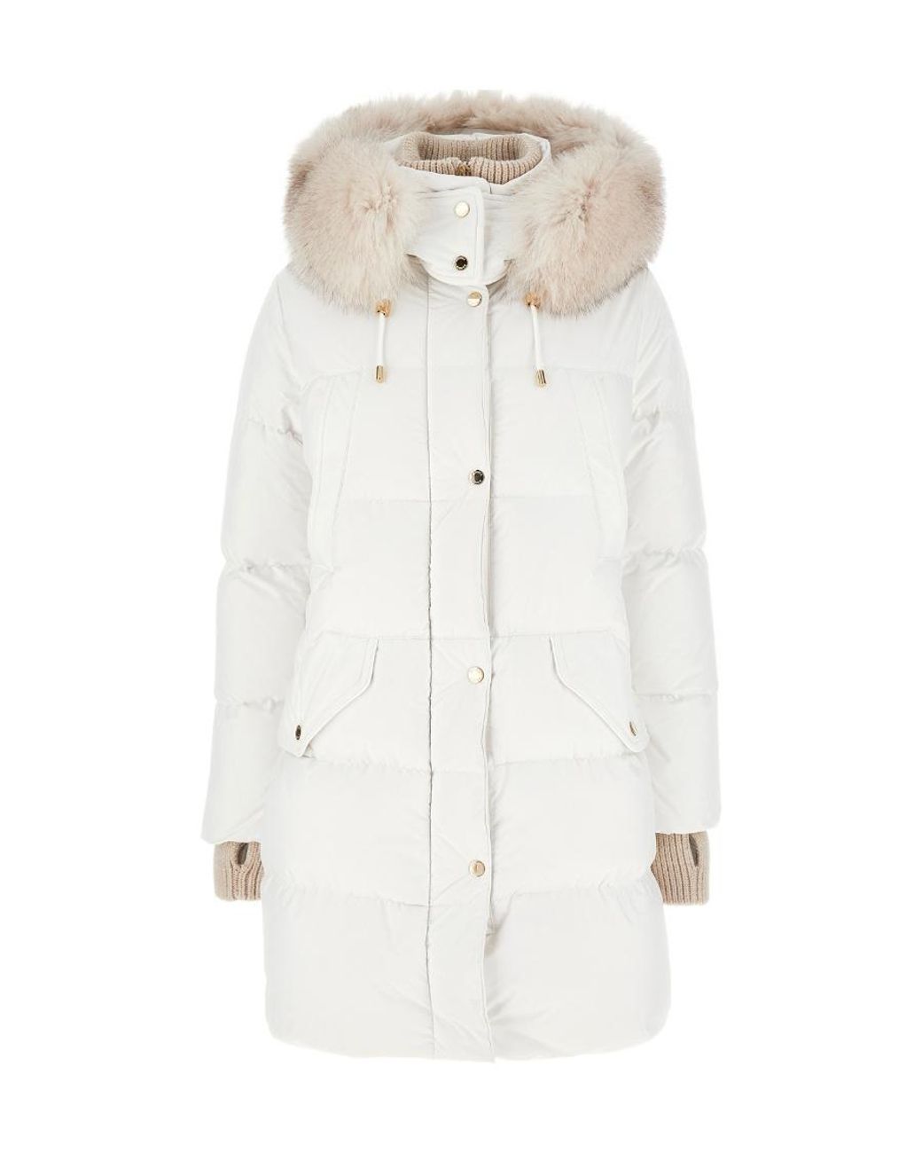 Moorer White Long-Sleeved Hooded Down Jacket
