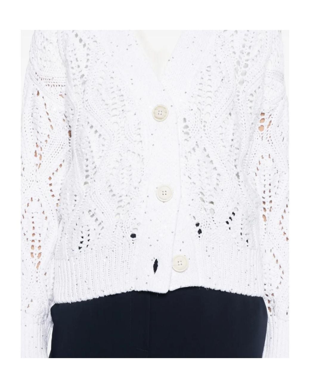 Eleventy White Button Knit Cardigan