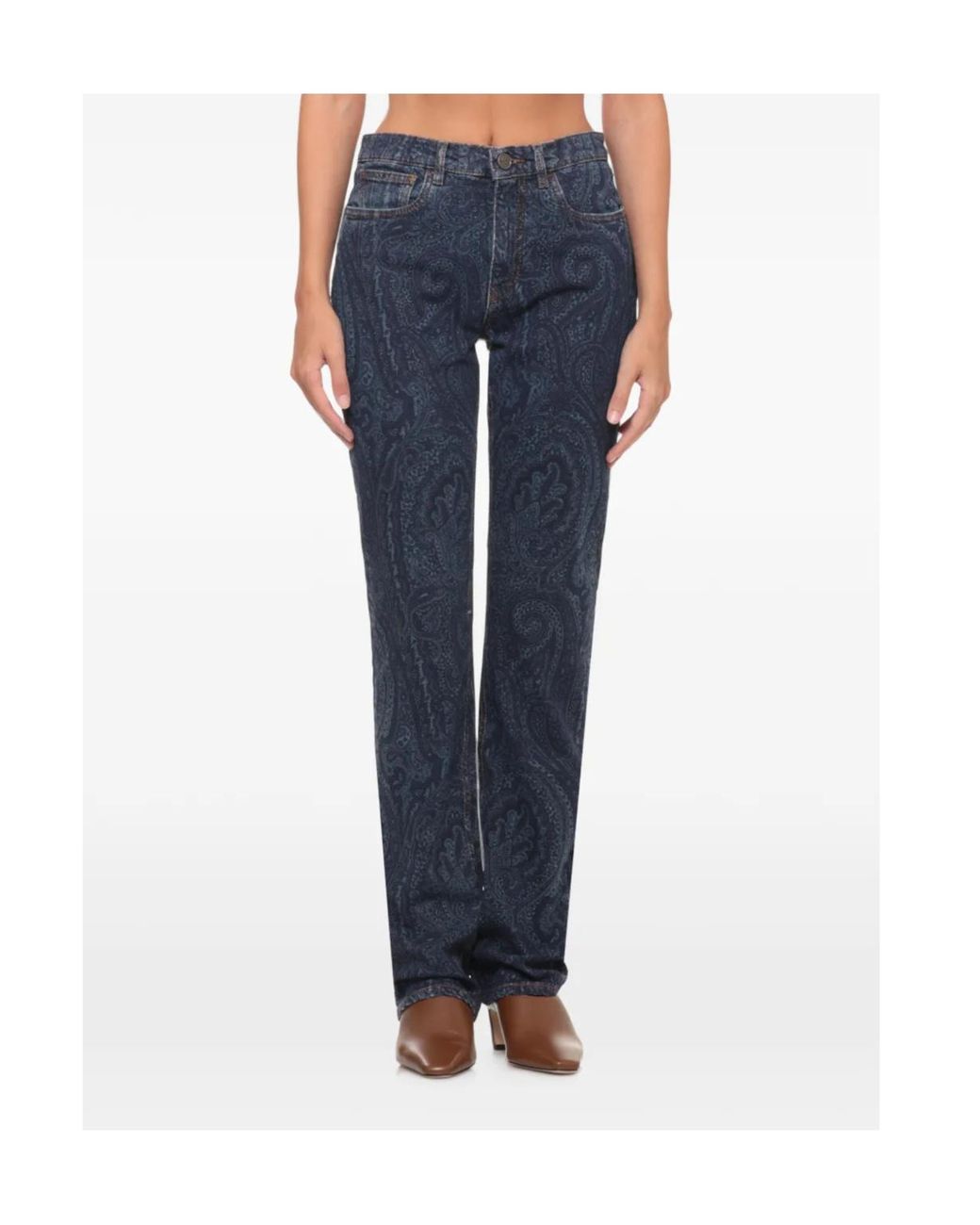 Etro Blue Paisley Straight-Leg Jeans