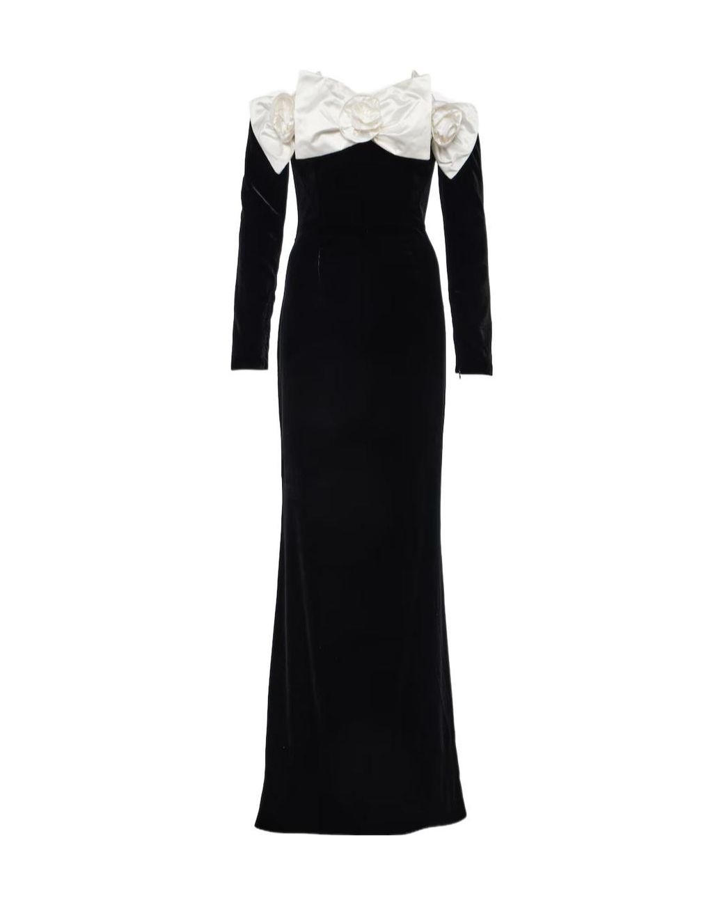Alessandra Rich Black Bow-Decorated Off-The-Shoulder Velvet Dress