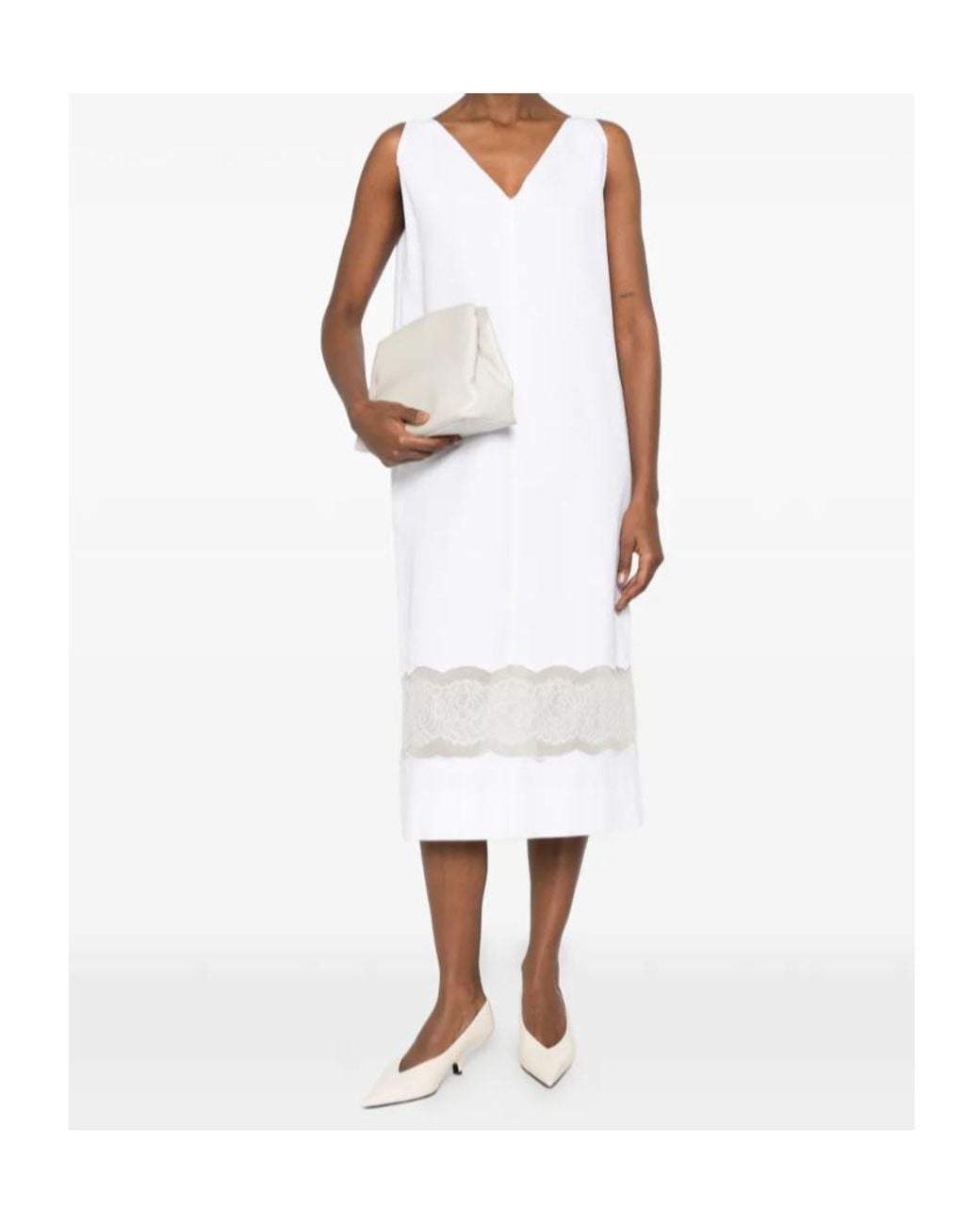 Carven White Lace-Trim V-Neck Dress