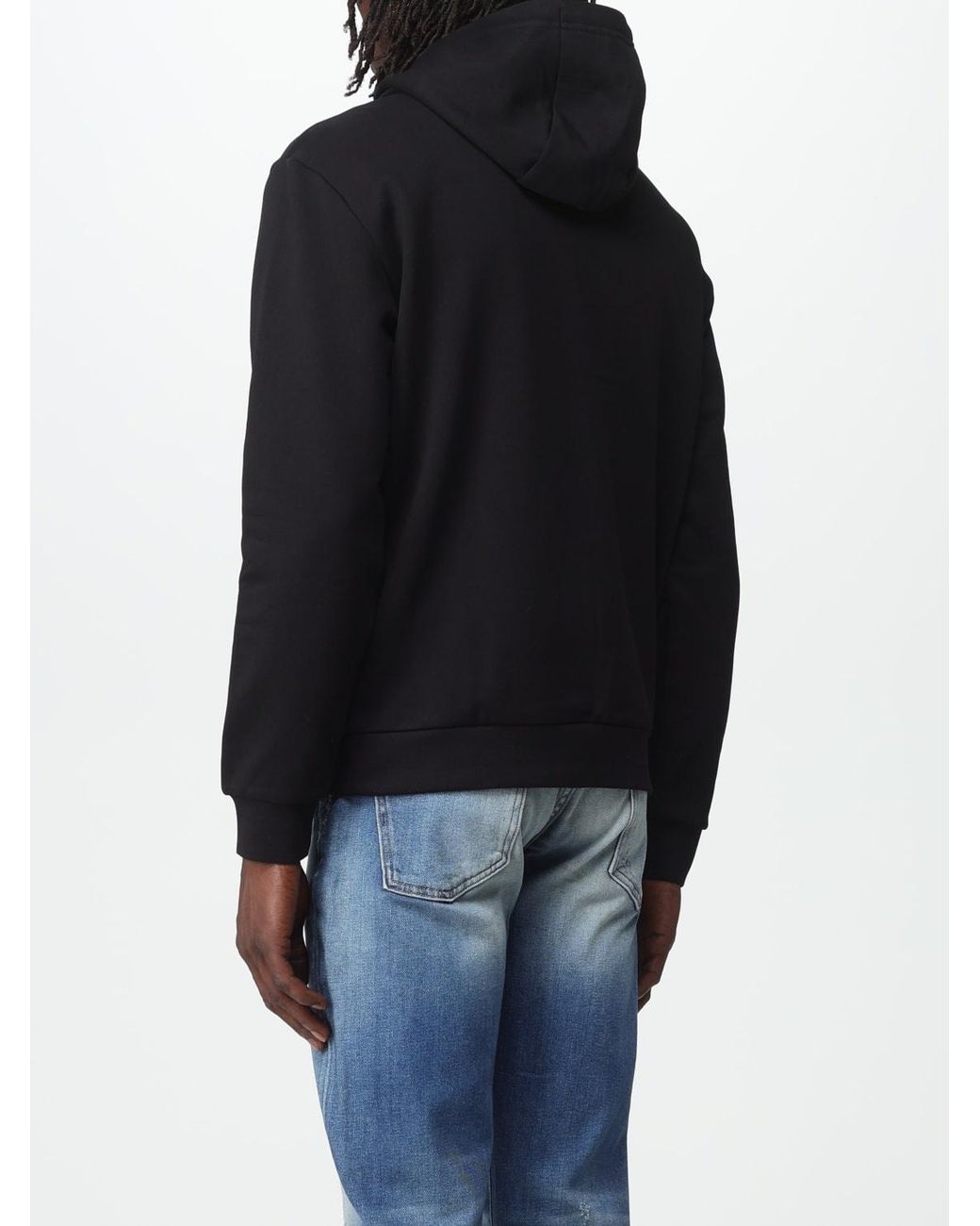 EA7 Black Logo Detail Hooded Sweatshirt for men