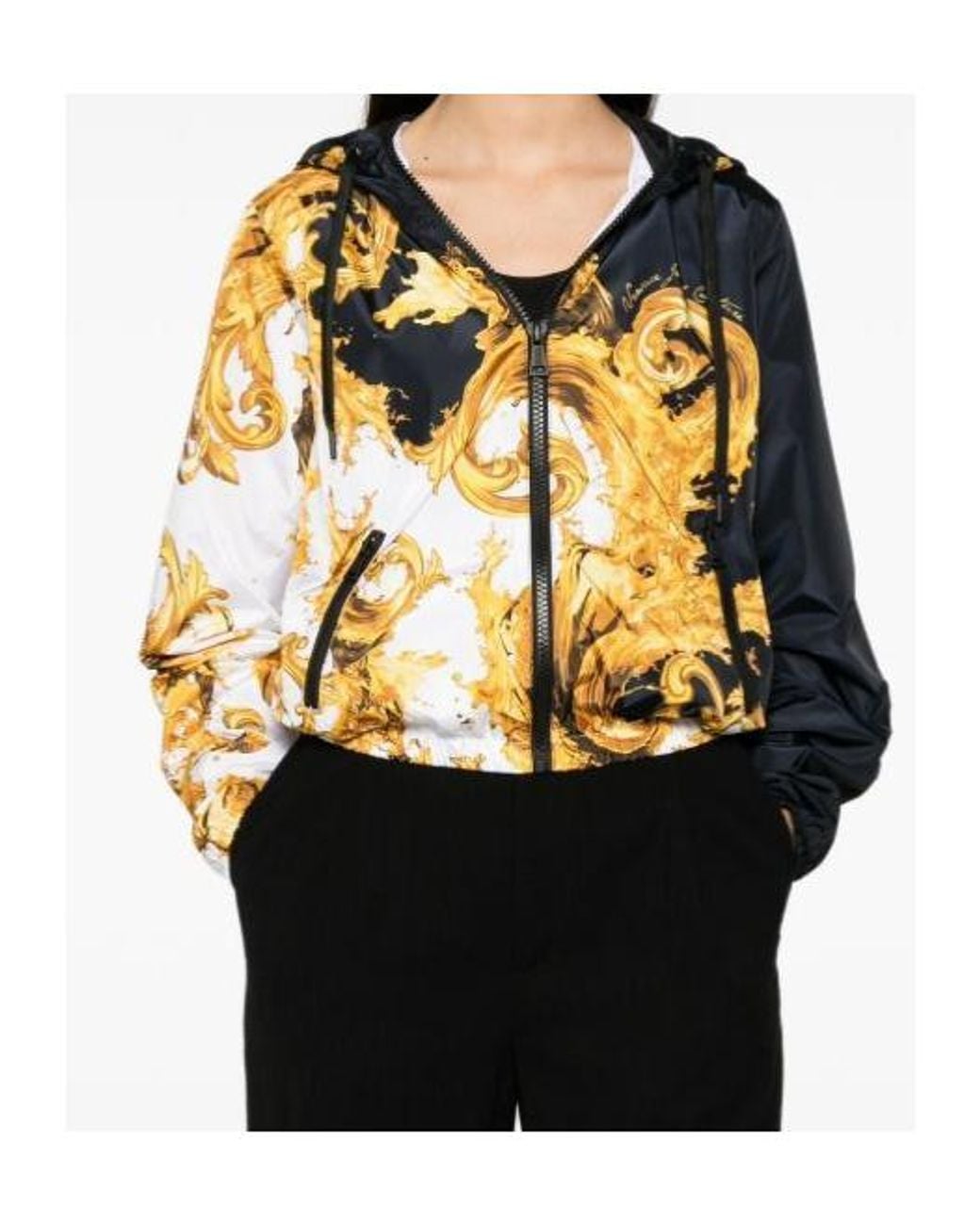 Versace Jeans Metallic Baroque-Print Hooded Jacket