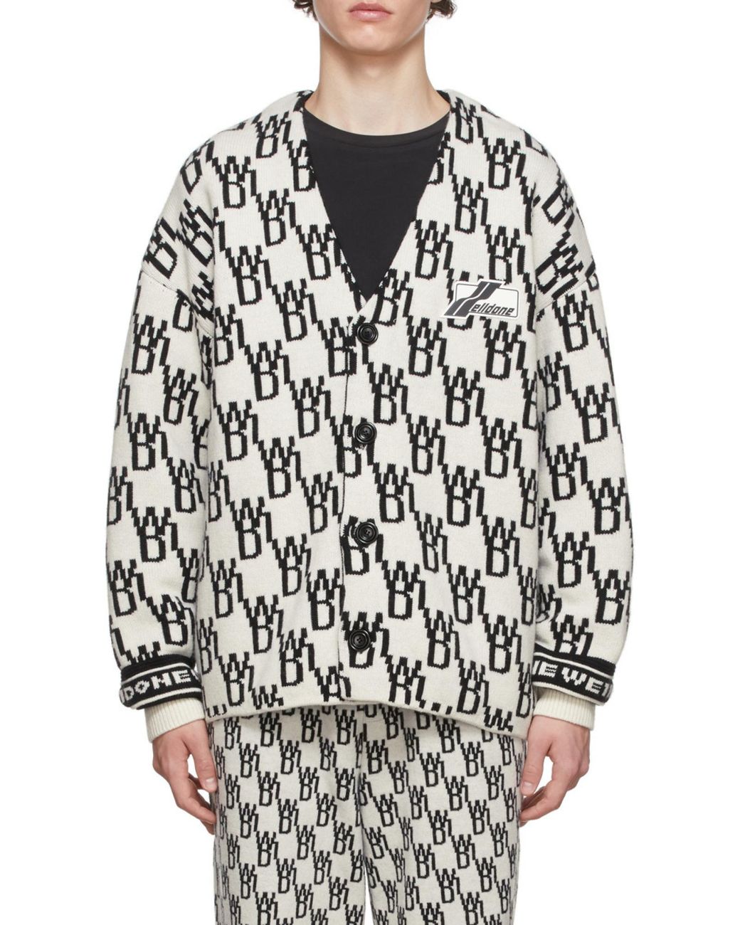 we11done Black Oversized Monogram Cardigan