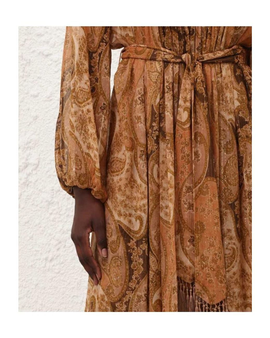 Zimmermann Brown Carousel Paisley-Print Tassel-Detail Maxi Dress