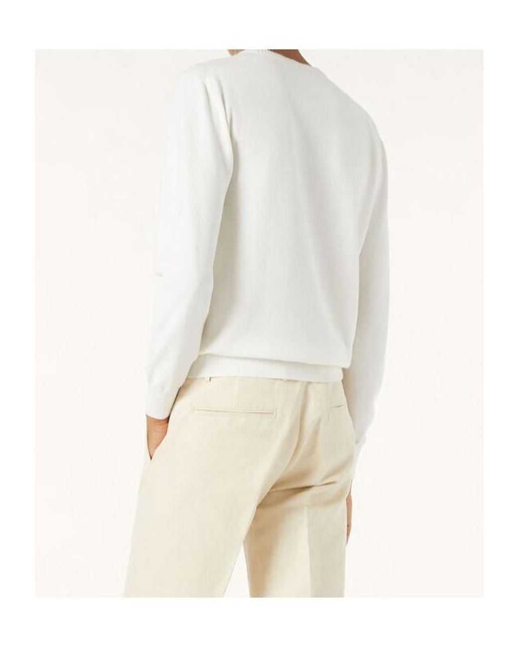 Loro Piana White Logo Long-Sleeved Knitted Pullover for men