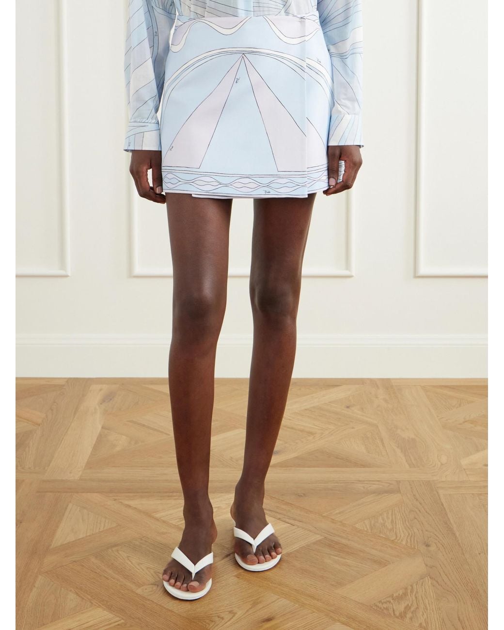 Emilio Pucci Blue Printed Silk-Twill Wrap Mini Skirt