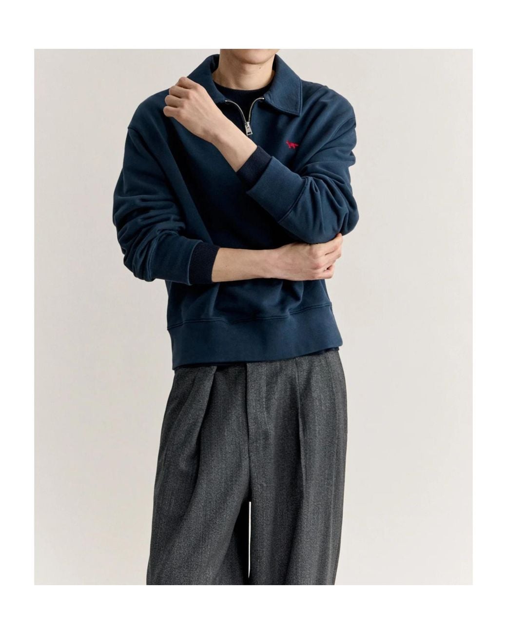 Maison Kitsuné Blue Maison Kitsuné Profile Fox Zip Polo Sweatshirt for men