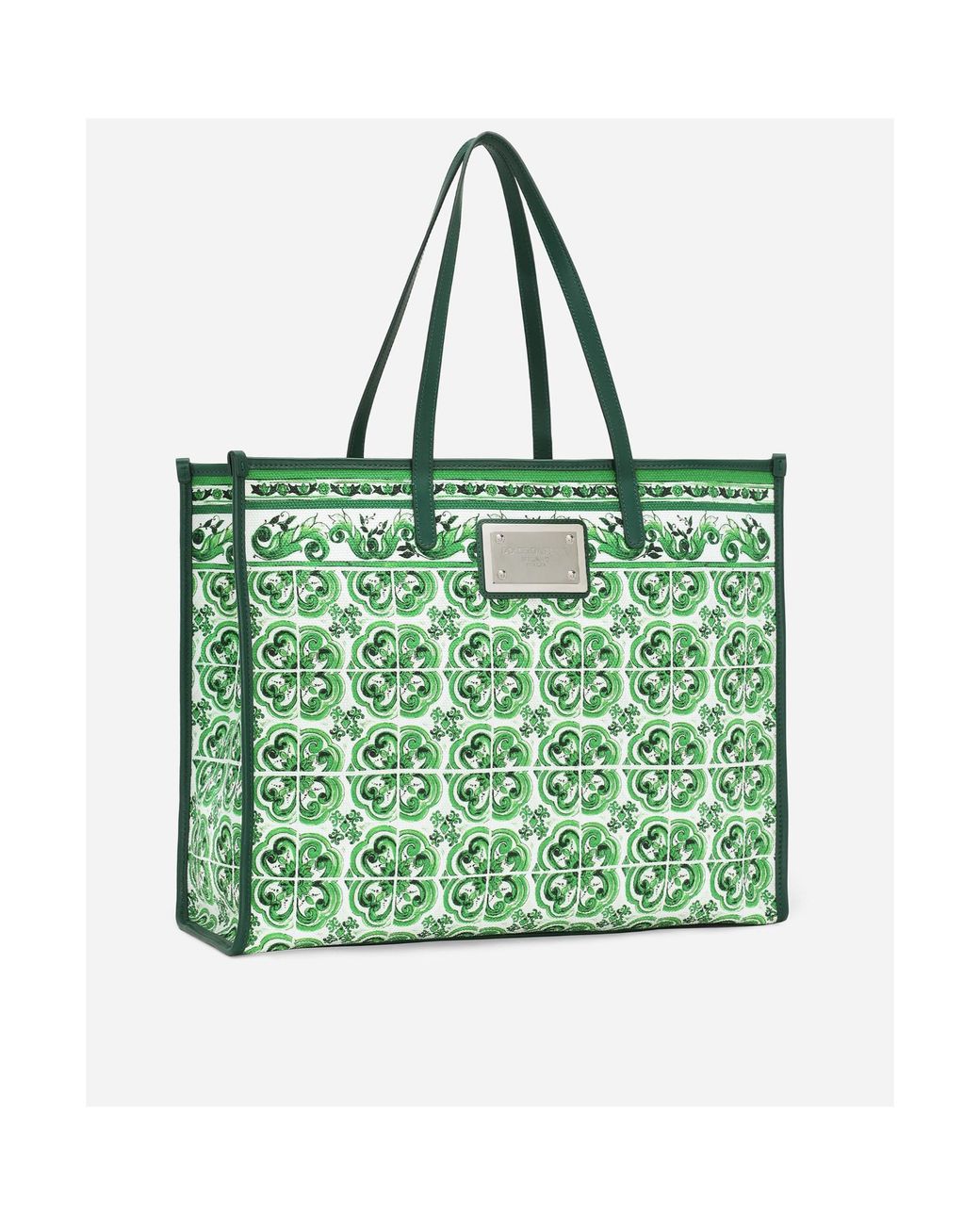 Dolce & Gabbana Green Majolica Printed Large Shopper Bag for men