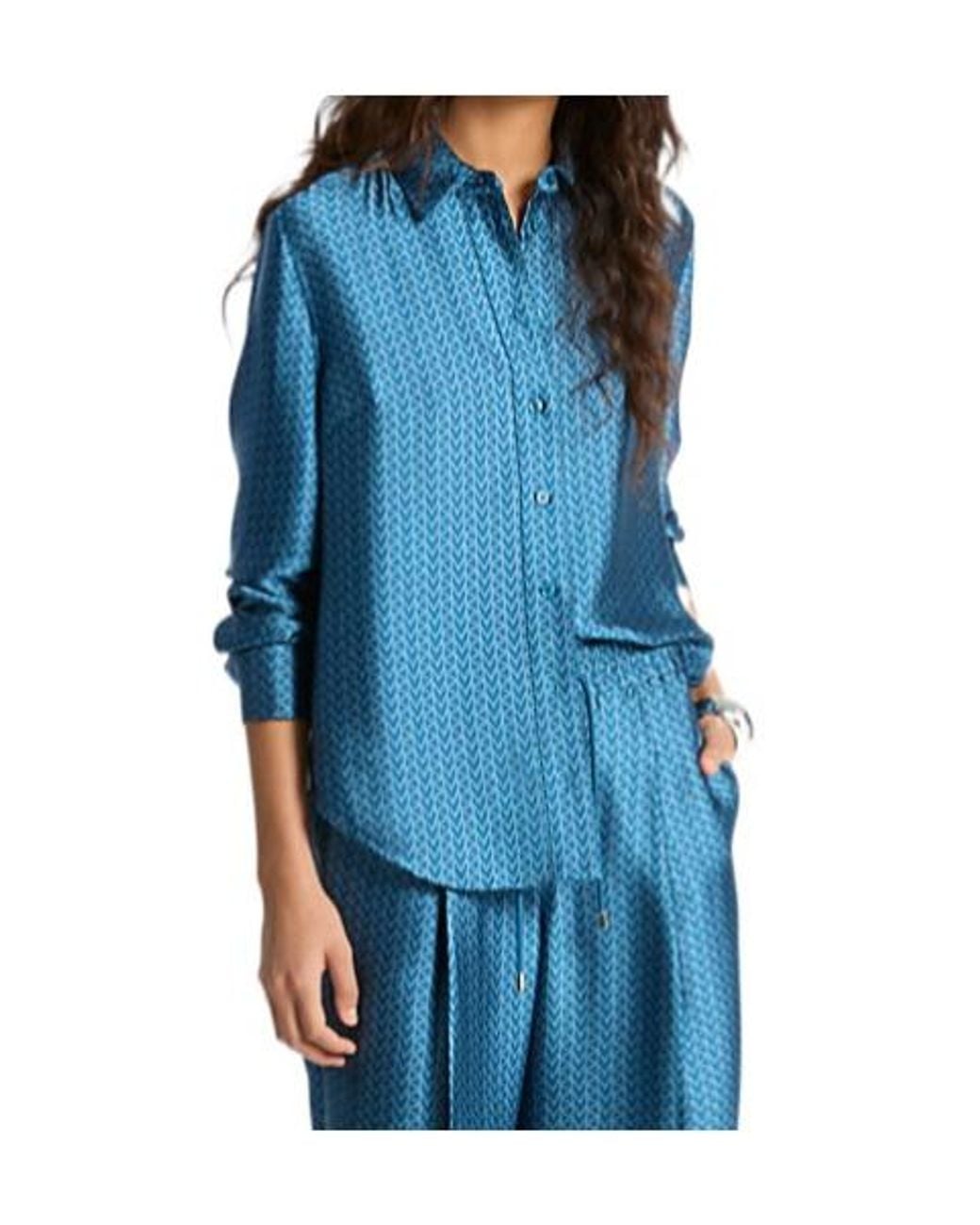 MICHAEL Michael Kors Blue Mk2000 Logo Print Satin Shirt