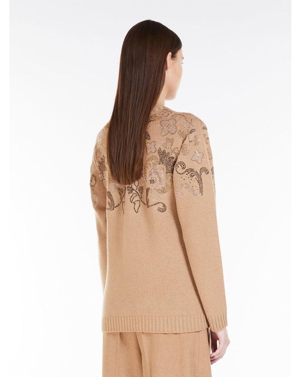Max Mara Natural Rhinestone Decorated Wool And Cashmere Sweater
