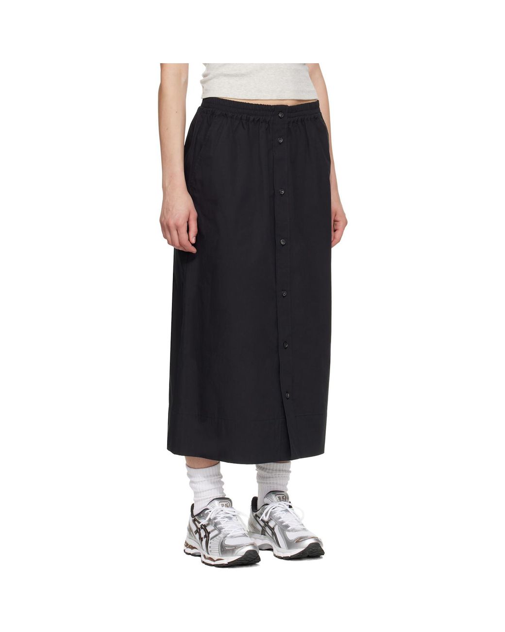 A.P.C. Black Elastic Waistband Midi Skirt