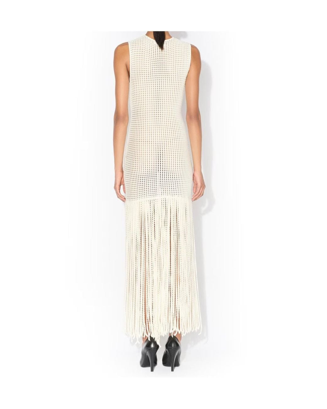 Alaïa White Alaïa Fringed Beaded Knit Dress