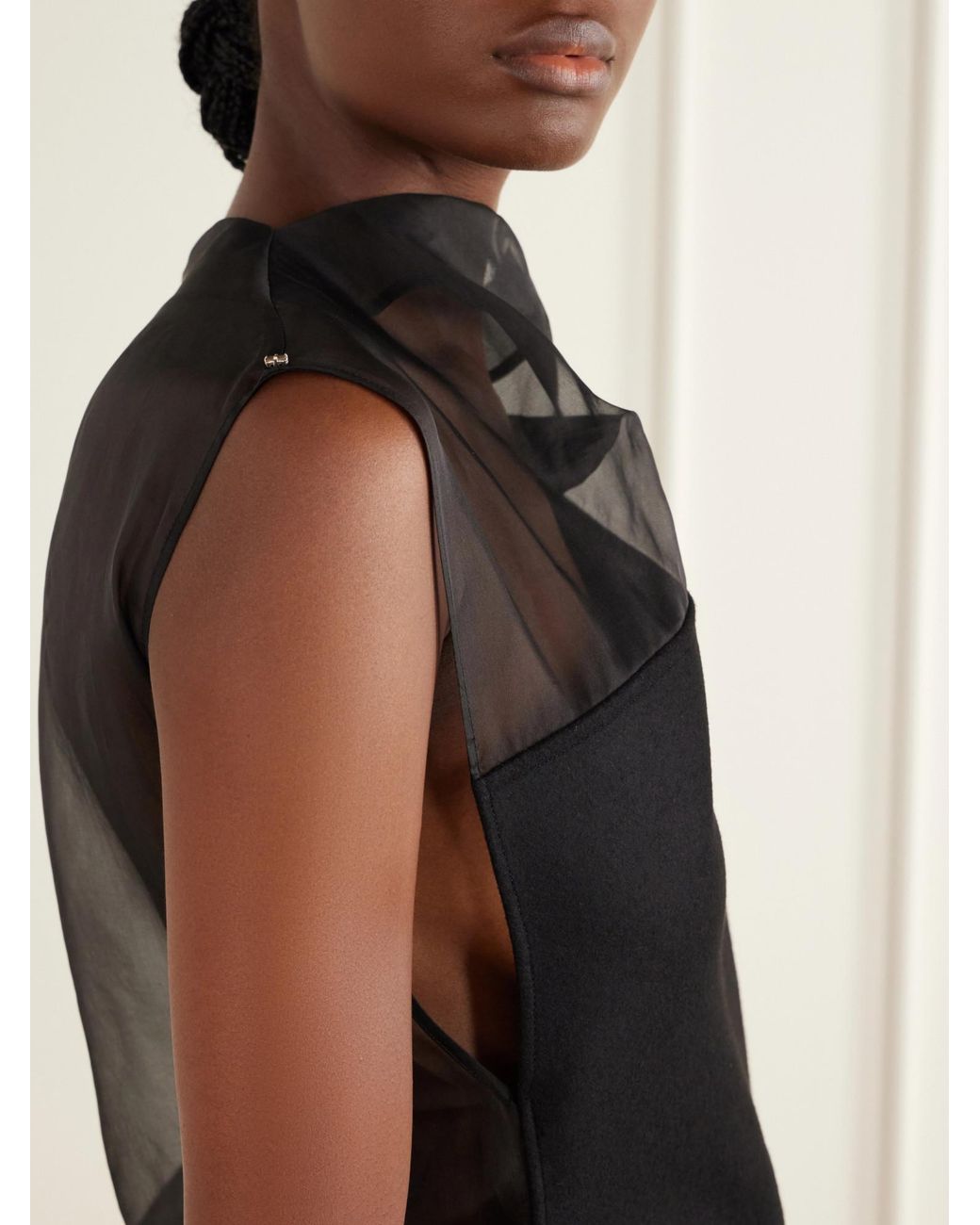 Sportmax Black Cesto Sheer Panel One-Shoulder Dress