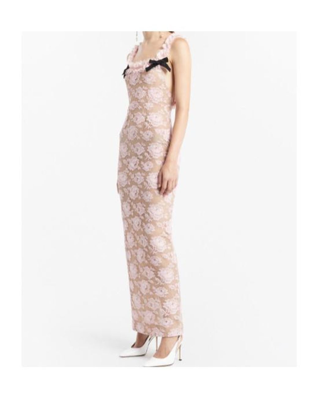 Alessandra Rich Pink Ruffled Lace Evening Dress