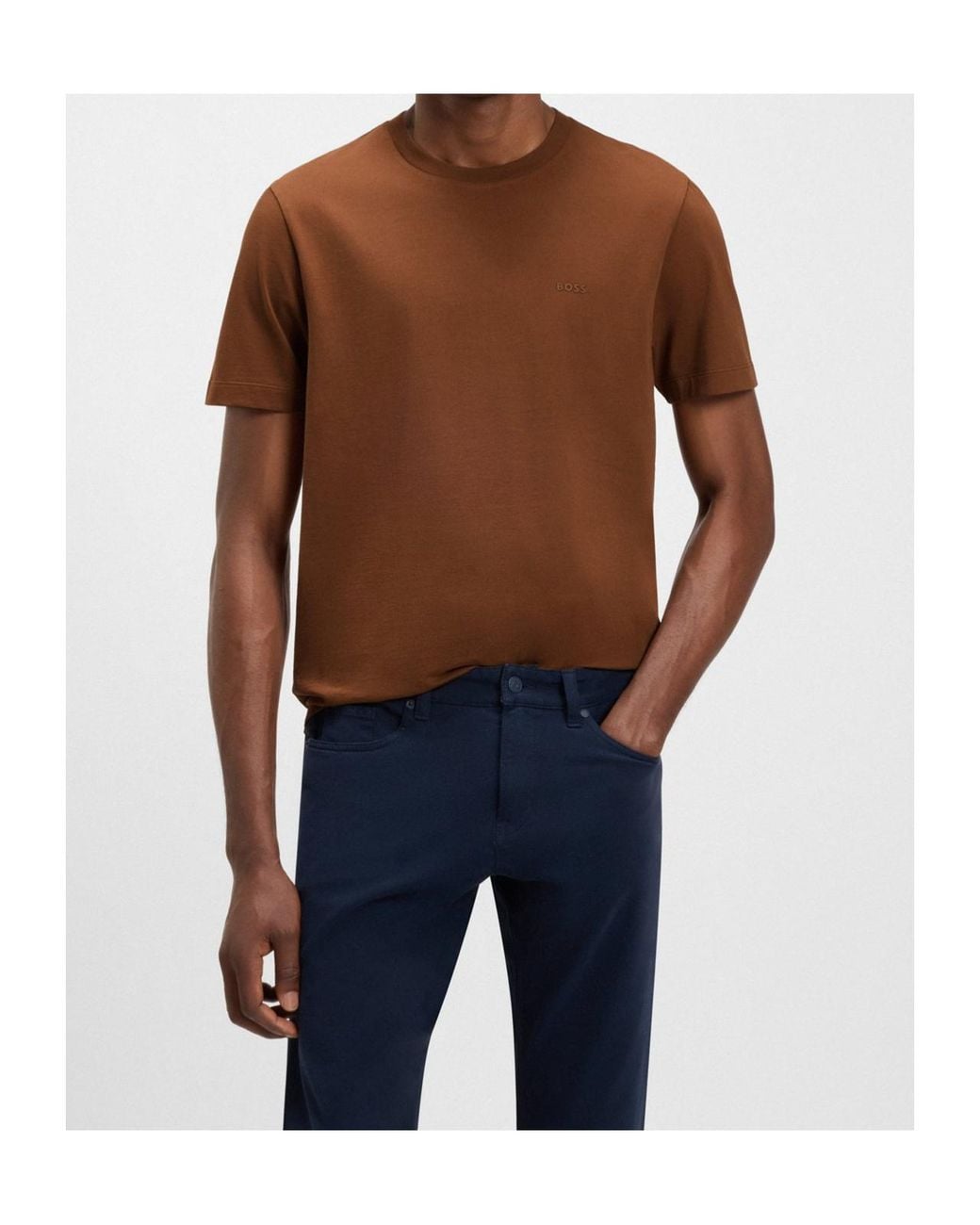 Boss Brown Logo-Print Crew-Neck T-Shirt for men