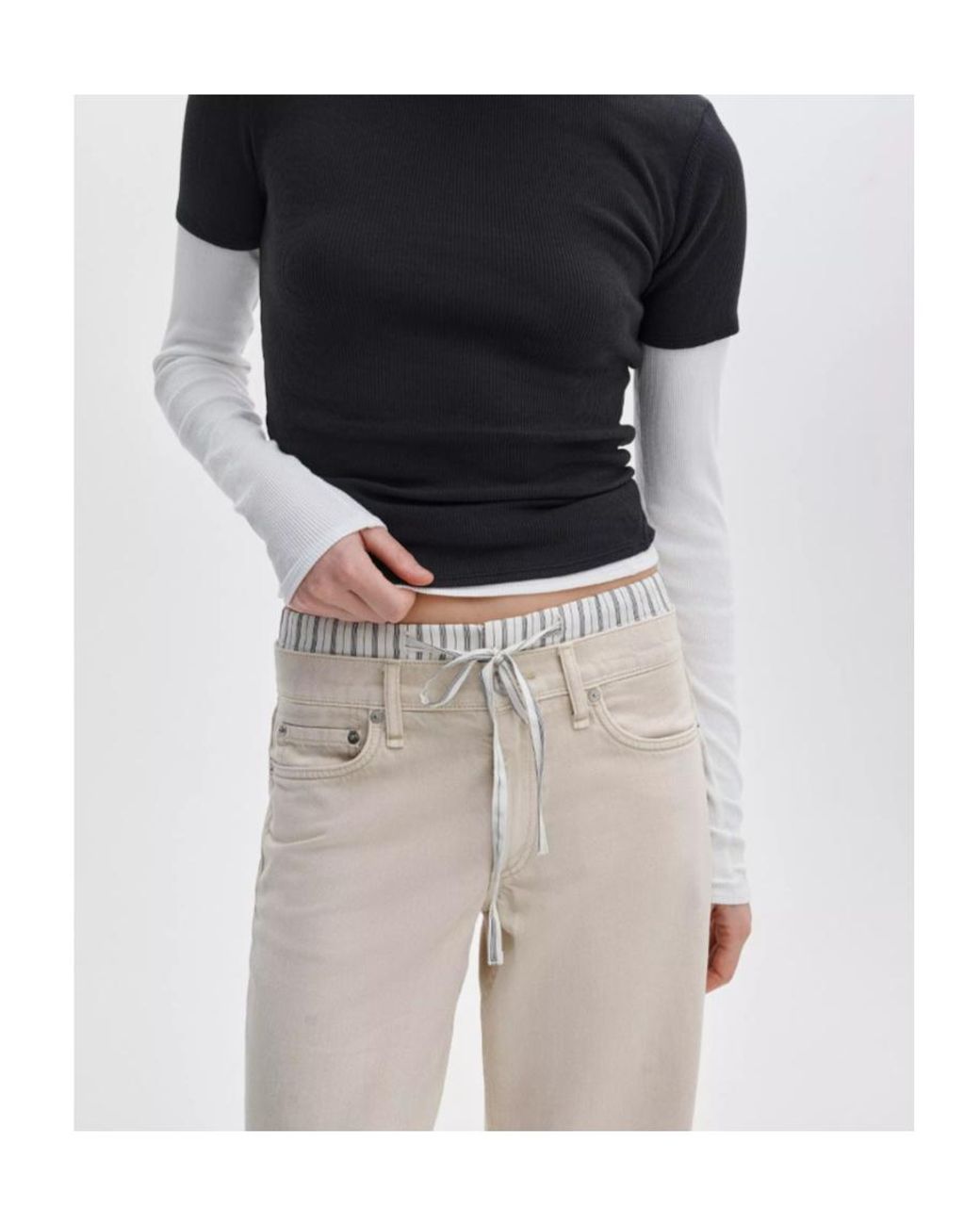 Rag & Bone White Drawstring Waist Straight Jeans