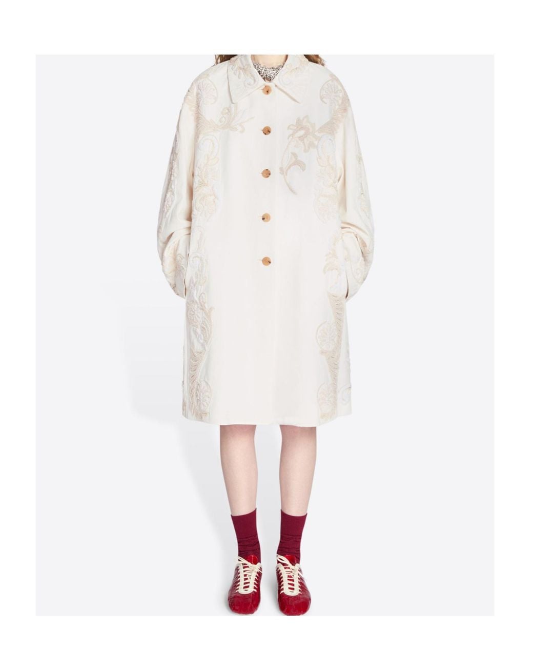 Dries Van Noten White Embroidered A-Line Coat