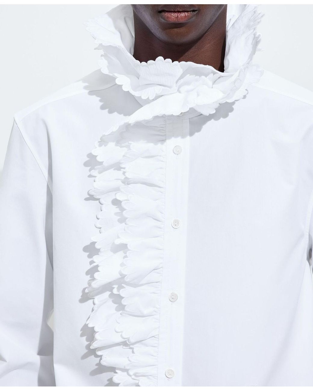 Bottega Veneta White Embroidered Ruffle Collar Shirt for men