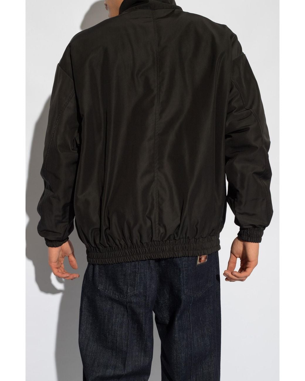 Dolce & Gabbana Black Logo Patch High Neck Bomber Jacket for men