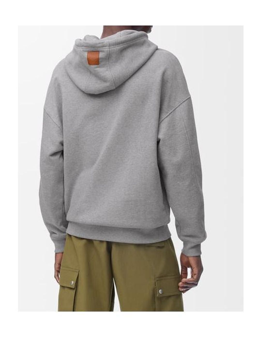 Loewe Gray Leather Tassel Hoodie, Long Sleeves, 100% Cotton, Size: Small for men