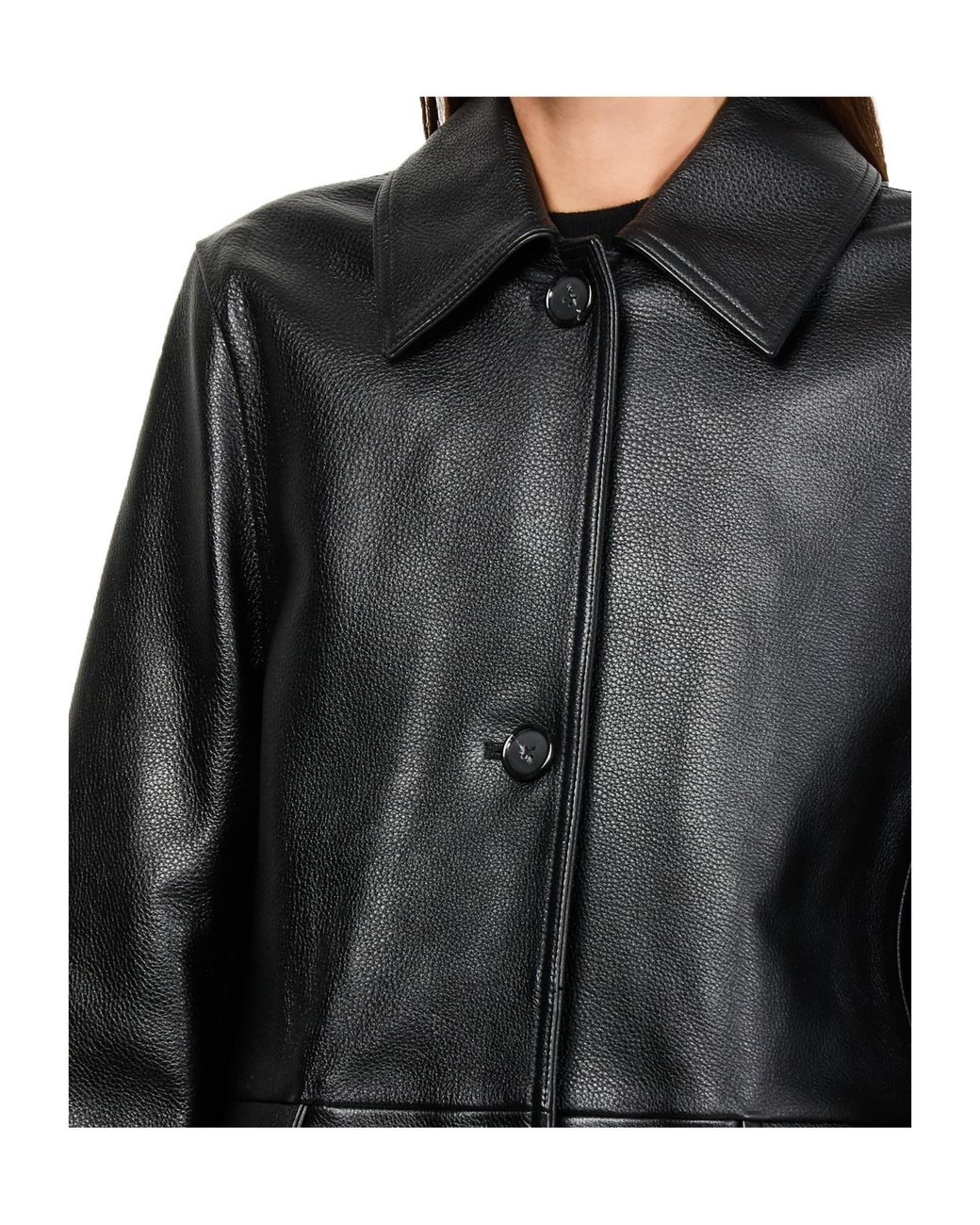 Totême Black Lapel Long-Sleeved Leather Jacket