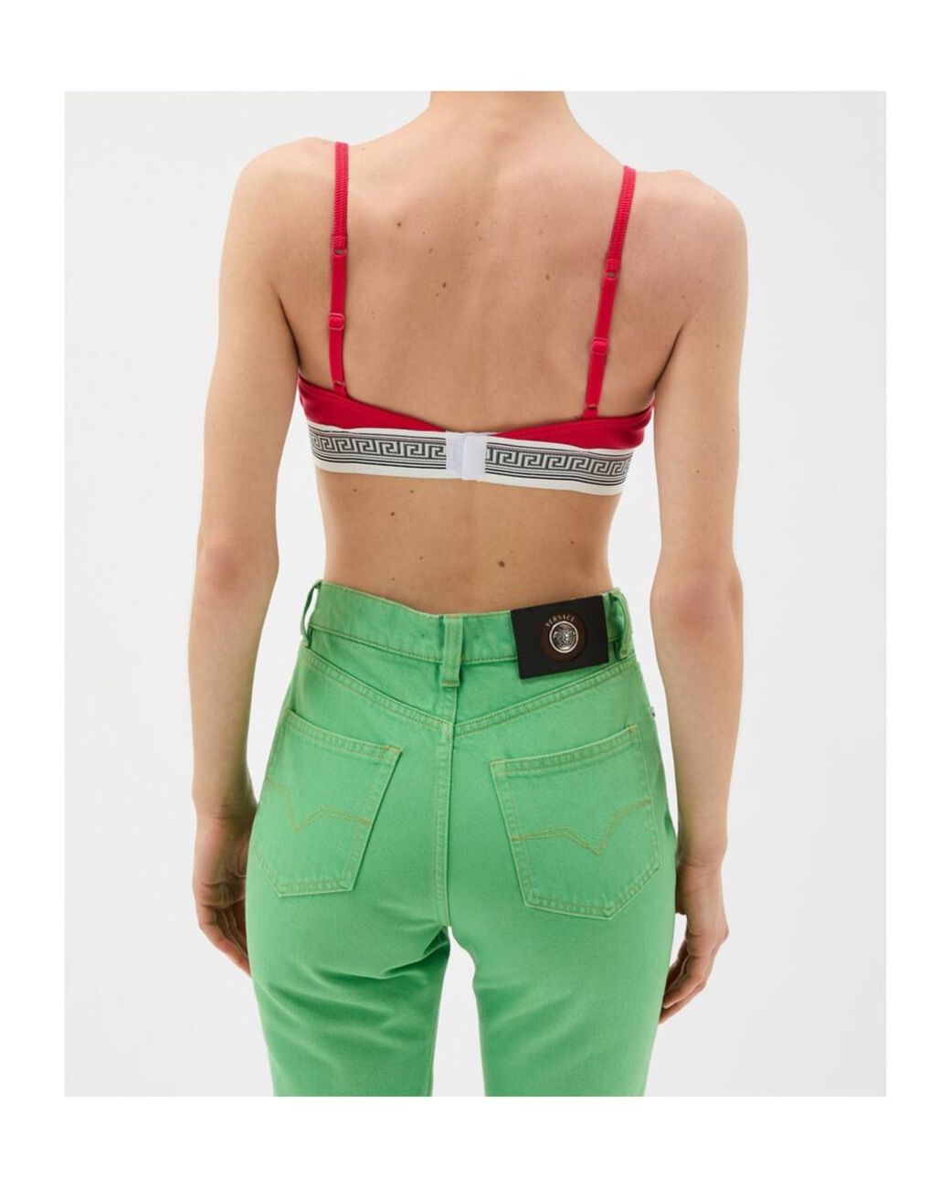 Versace Red Greca Logo Triangle Bra