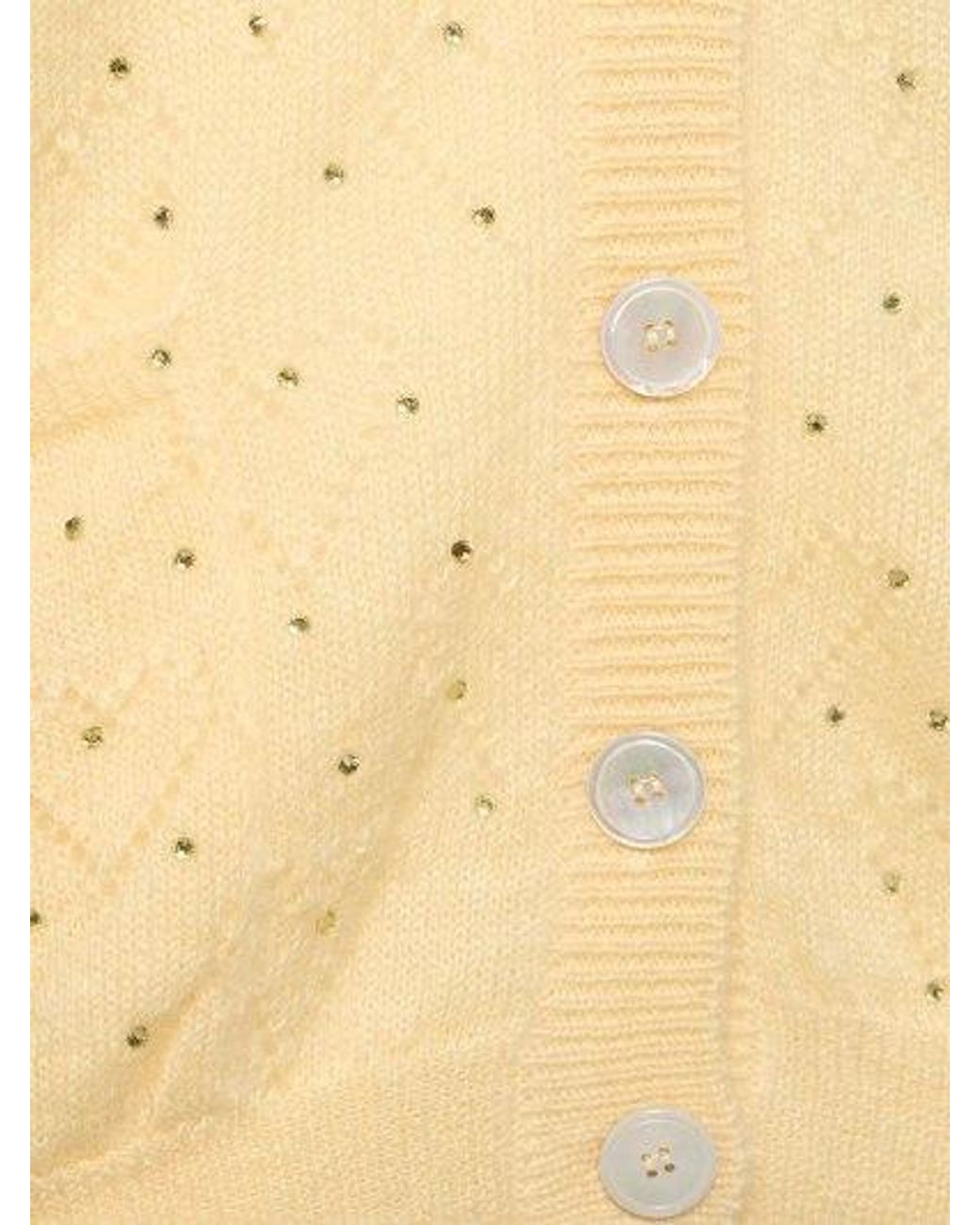 Alessandra Rich Natural Crystal Decorated Knitted Cardigan
